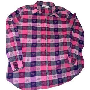 Vintage 90s Fashion Bug pink /red Checkered Hearts women's Button up Shirt sz 22